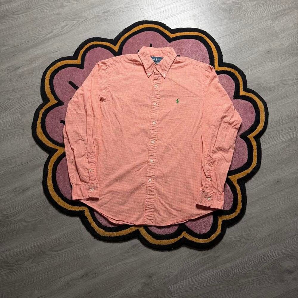 Polo Ralph Lauren Embroidered Logo Grid Button Up Shirt Size Large Orange